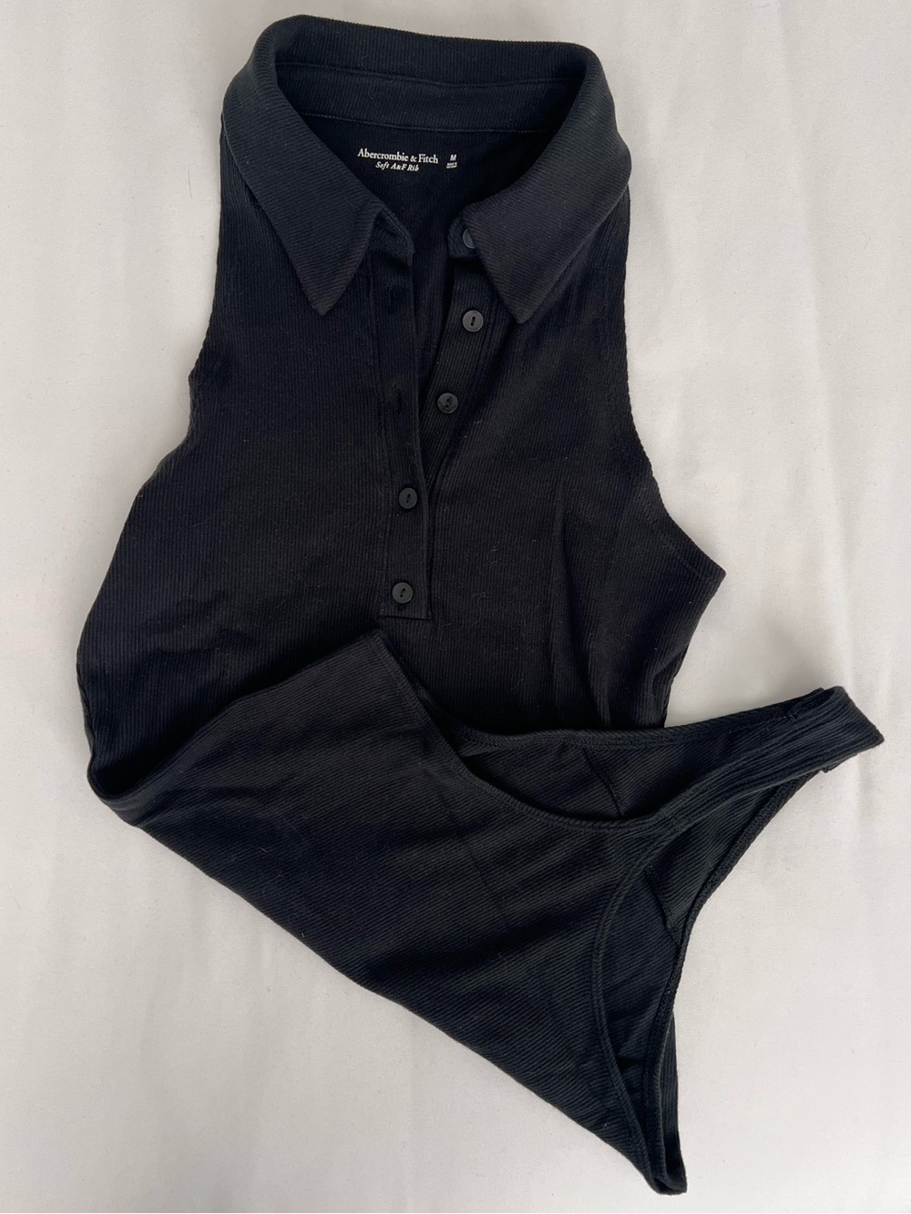 Abercrombie & Fitch Black Ribbed Button-Up Bodysuit